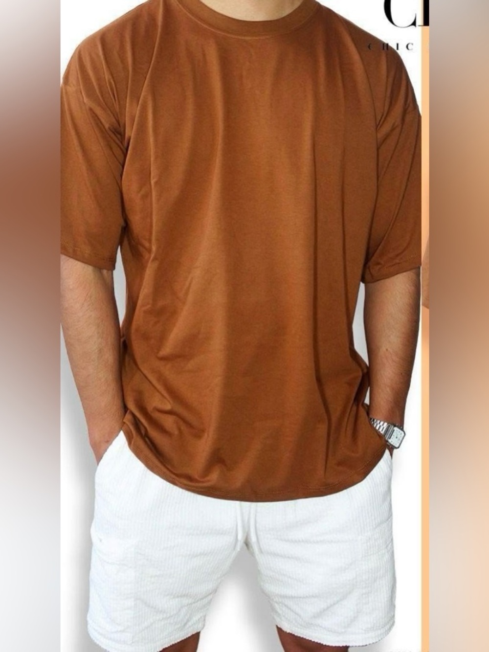 Men's Casual Crewneck Shirt in Brown 100% cotton